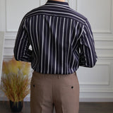 Men's Casual Business Slim Vertical Striped Long Sleeved Shirt