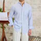 Men's Summer Striped Cotton Linen Long Sleeve Shirt