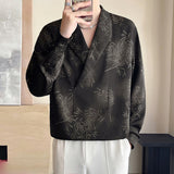 Shawl Collar Satin V-neck Long Sleeve Shirt