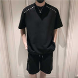 Summer Casual Multi-zipper Short-sleeve T-shirt Shorts Suit