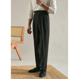 Woolen Double Pleat Straight Trousers