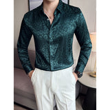 Mens Business Slim Fit Printed Long Sleeve Shirt