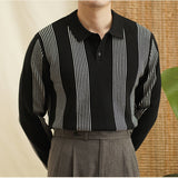 Vertical Striped Colorblock Lapel Sweater