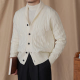 Cable-knitted Shawl Collar Vintage Casual Sweater