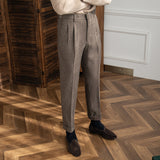 Men's British Business Slim Fit Dress Pants High Waisted Trousers