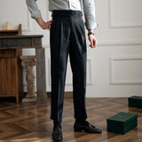 Men's Classic Trousers Business Elegant Straight British Casual High Waist Pants