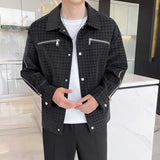 Men's Casual Business Houndstooth Zip-Up Jacket