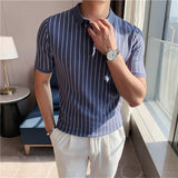 Polo Neck Slim Striped Short Sleeve T-Shirt