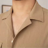 Cuban Collar Pocket Casual Long Sleeve Shirt