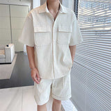 Loose Simple Pleated Sleeve Shirt Shorts Set