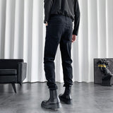 Men's Retro Zipper Ripped Slim Fit Jeans Casual Pants