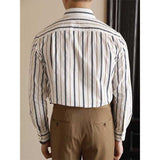 Men's Vintage British Stripe Lapel Long Sleeve Shirt