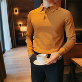 Slim Fit Men's Fashionable Lapel Solid Color Bottoming Shirt