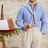 Men's Summer Striped Cotton Linen Long Sleeve Shirt