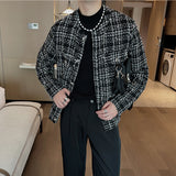 Casual Jacket Round Neck Plaid Coat