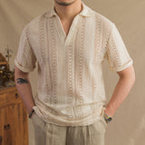 Vintage Hollow Short Sleeve POLO Collar Gentleman T-Shirt