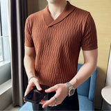 Men's Business Lapel Hollow Knit Thin Polo Shirt Short Sleeve T-Shirt