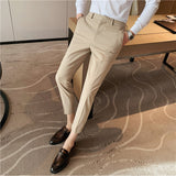 Men's Solid Color Casual Straight Leg Business British Slim Pants