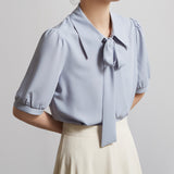 Bow-knot Collar Puff Sleeve Short-sleeved Shirt