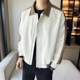 Contrast Color Leather Loose Casual Lapel Jacket