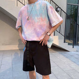 Men's Loose Tie Dye Round Neck Casual Color Matching Short Sleeve T-Shirt