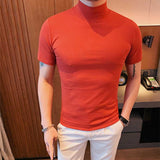 Men's Summer Business Slim Solid Color Half Turtleneck Short Sleeve T-Shirt