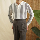 Vertical Striped Colorblock Lapel Sweater