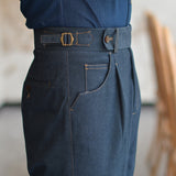 Men's High Waisted Pants Vintage Twill Denim Straight Leg Trousers