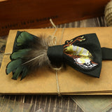 Black Feather Beaded Bow Tie