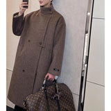 Stand Collar Woolen Over Knee Loose Coat