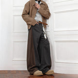 Colorblock Loose Wool Wide-leg Pants