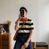 Summer Simple Striped Lapel Polo Shirt Hit Color Casual Business Short-sleeved T-shirt