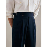 Men's High Waisted Pants Striped Casual Business Straight Suit Trousers