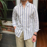 Men's Vintage British Cotton Thin Striped Long Sleeve Shirt