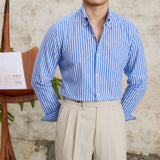 Men's Summer Striped Cotton Linen Long Sleeve Shirt