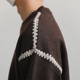 Contrast Color Braided Lace Knitted Wool Sweater