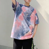 Men's Loose Tie Dye Round Neck Casual Color Matching Short Sleeve T-Shirt