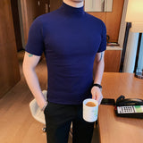 Men's Summer Business Slim Solid Color Half Turtleneck Short Sleeve T-Shirt