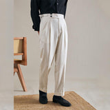 Men's High Waisted Pants White Striped Casual Retro Straight Trousers