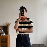 Summer Simple Striped Lapel Polo Shirt Hit Color Casual Business Short-sleeved T-shirt