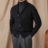 Cable-knitted Shawl Collar Vintage Casual Sweater