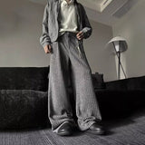 Vertical Striped Straight Loose Woolen Trousers