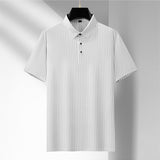 High Elastic Ice Silk Striped Loose POLO Shirt