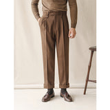 Men's Retro High Waist Business Straight Slim Trousers