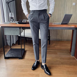 Men's Slim Fit Dress Pants Casual British Vintage High Waisted Pants