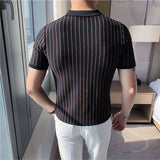 Polo Neck Slim Striped Short Sleeve T-Shirt