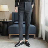 Men's Solid Color Casual Straight Leg Business British Slim Pants