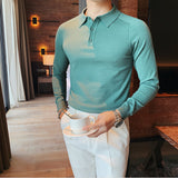 Slim Fit Men's Fashionable Lapel Solid Color Bottoming Shirt