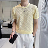 Men's Hollow Knit Short Sleeve Half Sleeve Slim Fit Round Neck T-Shirt