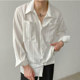 Men's Lapel Solid Color Casual Long Sleeve Shirt